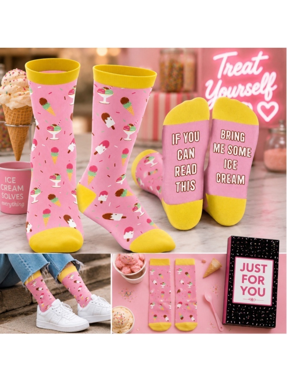 Funny Ice Cream Socks If You Can Read This Bring Me Some Ice Cream Pink Novelty